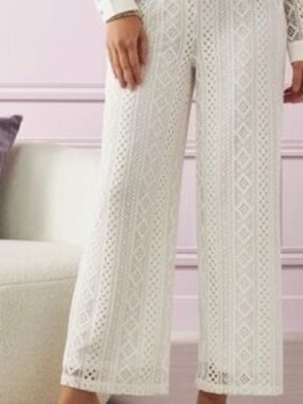 New Women's White Crochet Wide-Leg Pants S